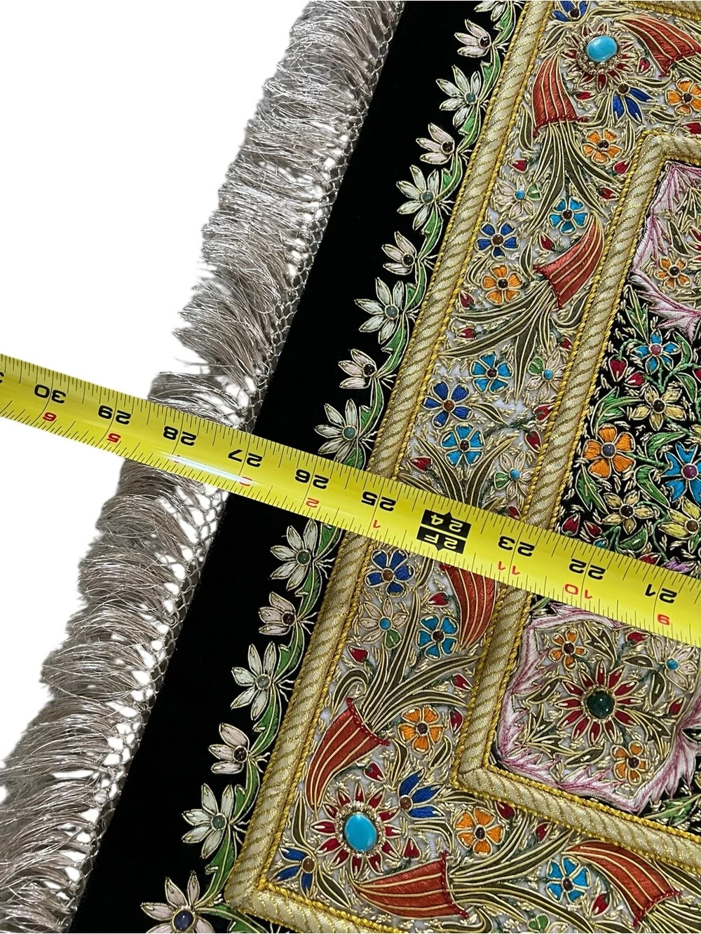 Esquisite Zardozi Style Metallic Embroidered Velvet Wall Tapestry Jeweled 20x25”